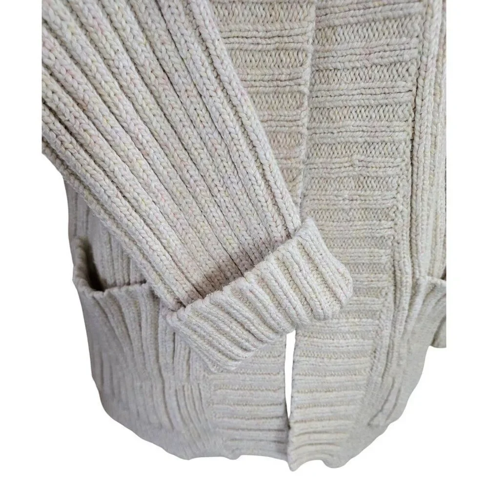 Free People Oversized Beige Ribbed heavy weight Knit Cardigan Sweater fishermen